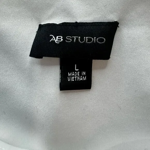 Women's AB Studio White Boho Chic Bubble hem Bell Sleeve Top L - Picture 4 of 13